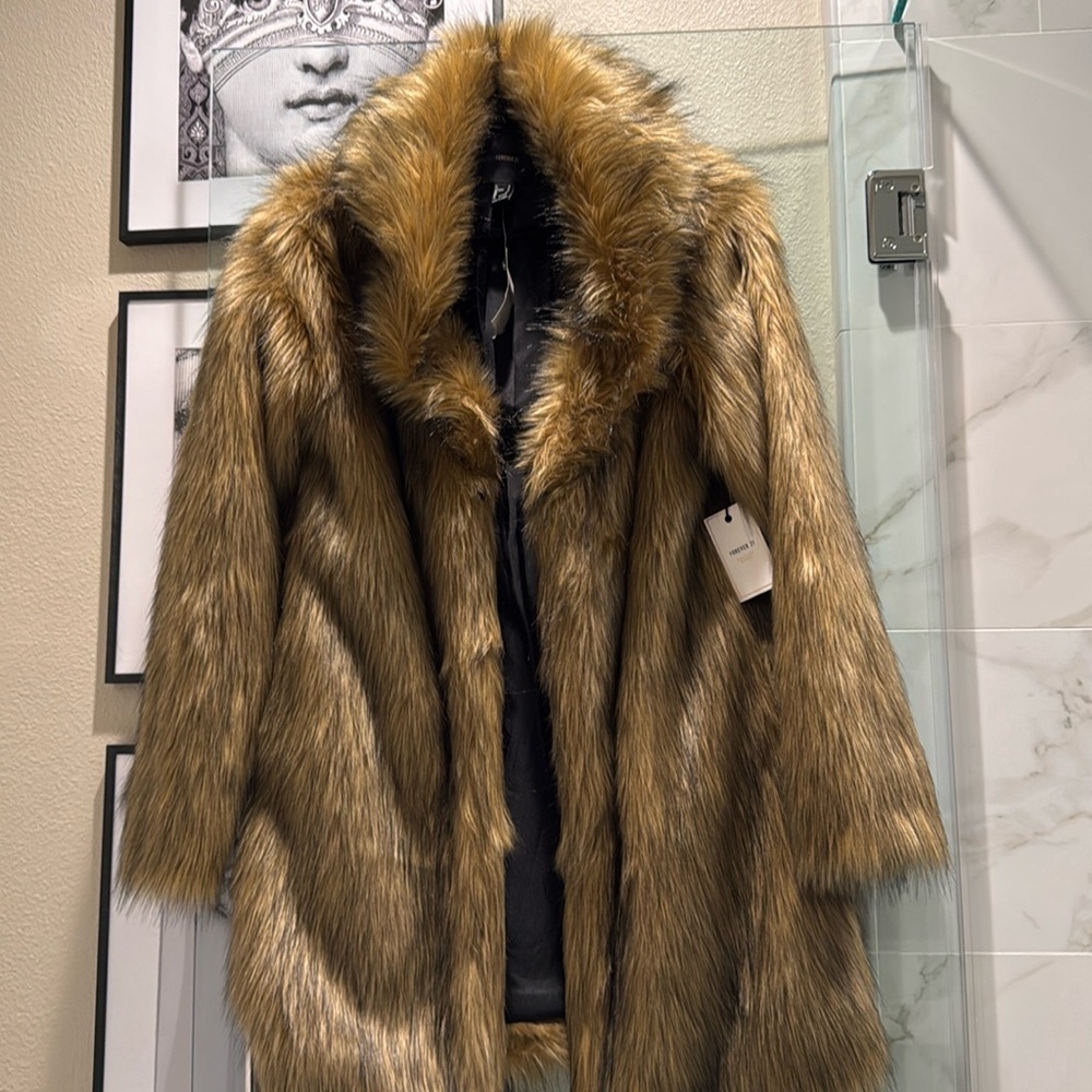 Forever 21 Faux Fur Trench Coat in Tan